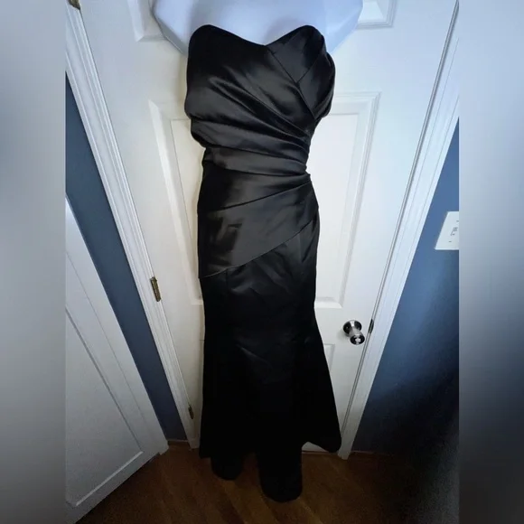NWOT Bill Levkoff 4 Black Satin Strapless Lace Up Evening Gown Dress S Style 178 - Picture 15 of 16